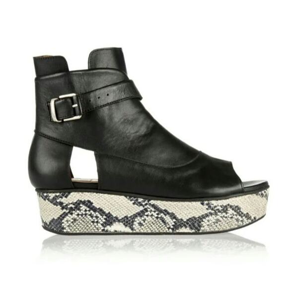 Thakoon Addition Sky 2 Leather Peep Toe Flatform Boots - Black Snakeskin 40 / 7 - Picture 1 of 9